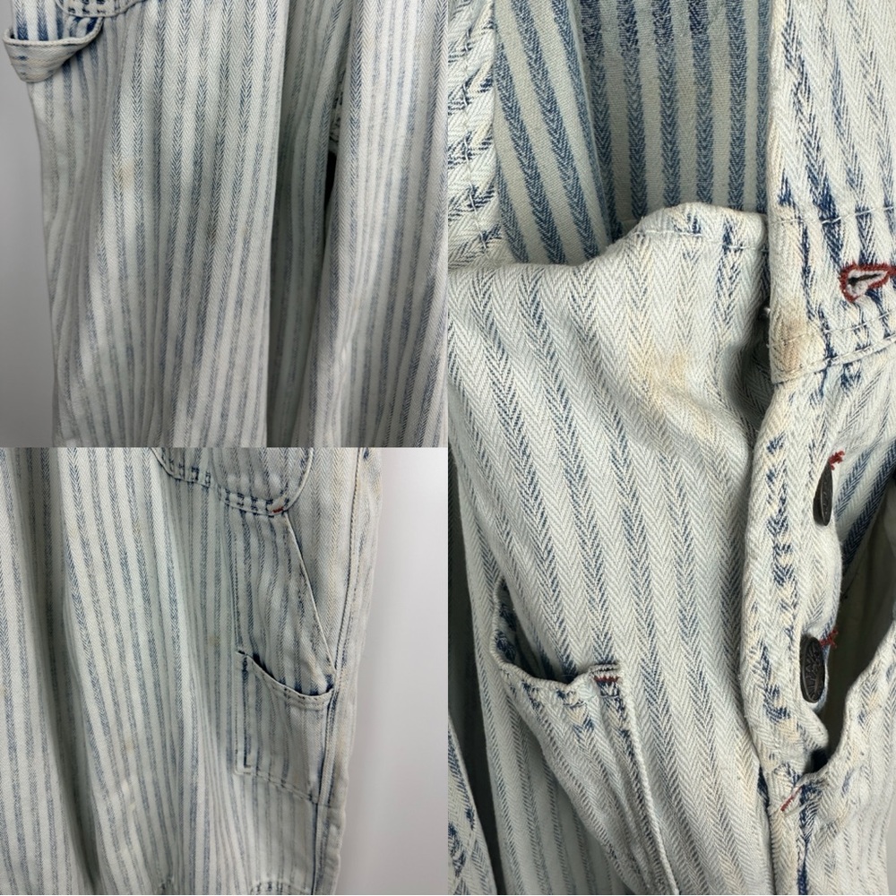 Faherty Topsail Bib Overall Railroad Stripe Blue White *Stained Distressed Small - Picture 14 of 16
